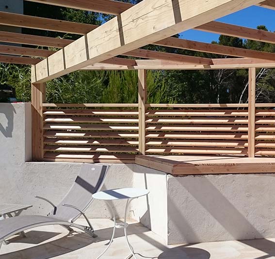 Pergolas sur terrasse de piscine,  pool house